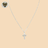 (2-66029-2) 925 Sterling Silver - 1mm Rolo Link Cross Necklace.