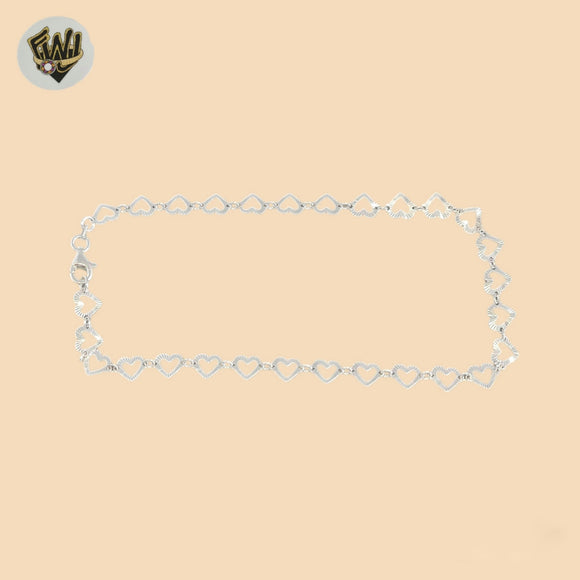 (2-0171) 925 Sterling Silver - 6mm Carved Heart Anklet - 10