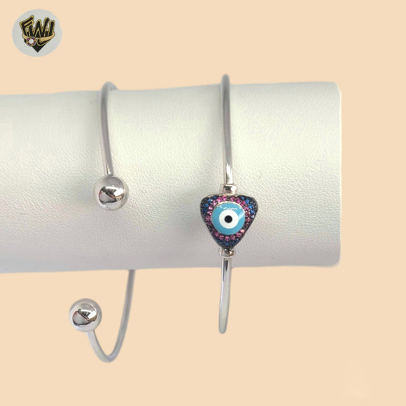 (2-0630) 925 Sterling Silver - 2mm Open Evil Eye Bangle.