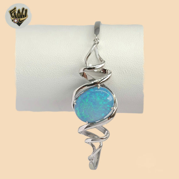 (2-0705) 925 Sterling Silver - Opal Stone Bangle Bracelet.