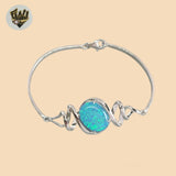 (2-0705) 925 Sterling Silver - Opal Stone Bangle Bracelet.