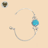 (2-0705) 925 Sterling Silver - Opal Stone Bangle Bracelet.