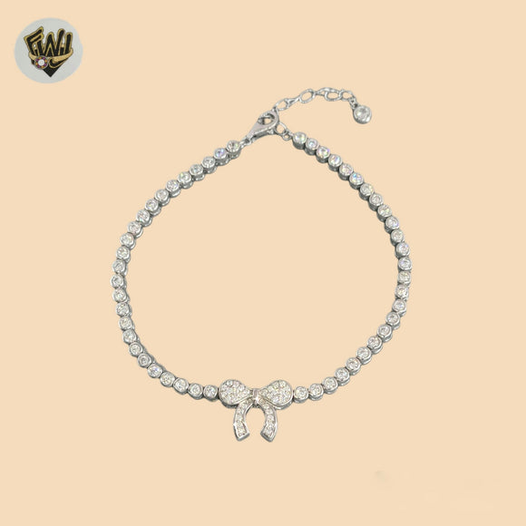 (2-0430) 925 Sterling Silver - Zircon Bow Bracelet.