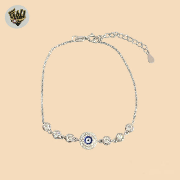 (2-0426) 925 Sterling Silver - 1mm Link Evil Eye Bracelet.