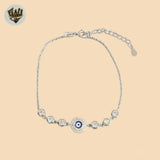 (2-0426) 925 Sterling Silver - 1mm Link Evil Eye Bracelet.