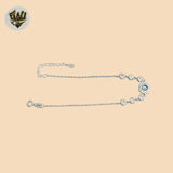 (2-0426) 925 Sterling Silver - 1mm Link Evil Eye Bracelet.