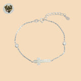 (2-0301-2) 925 Sterling Silver - 1.5mm Link Cross Bracelet.