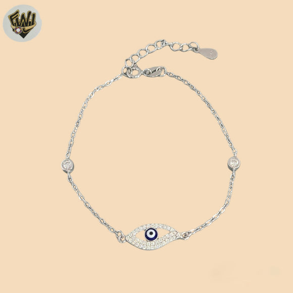 (2-0302-1) 925 Sterling Silver - 1.5mm Link Evil Eye Bracelet.