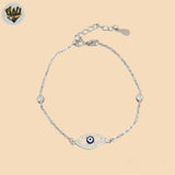 (2-0302-1) 925 Sterling Silver - 1.5mm Link Evil Eye Bracelet.