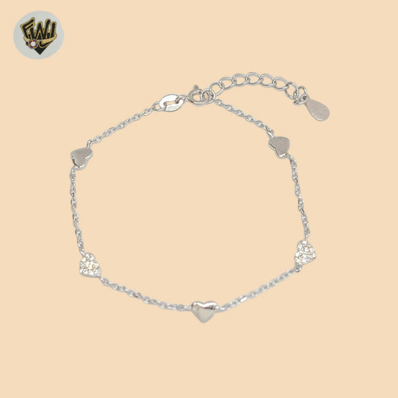 (2-0370-1) 925 Sterling Silver - 1mm Link Heart Bracelet.