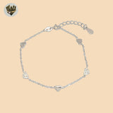 (2-0370-1) 925 Sterling Silver - 1mm Link Heart Bracelet.