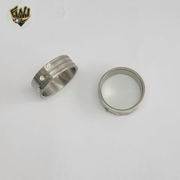 (4-0001) Stainless Steel - Zircon Carved Ring.