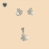 (2-6837) 925 Sterling Silver - Pearl Leaf Set.