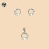 (2-6836) 925 Sterling Silver - Zircon Pearl Set.