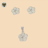(2-6331) 925 Sterling Silver - Zircon Flower Set.