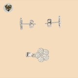 (2-6331) 925 Sterling Silver - Zircon Flower Set.