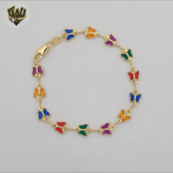 (1-0640) Gold Laminate - 7mm Multicolor Butterfly Bracelet - 7.5