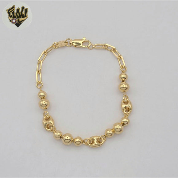 (1-0614-1) Gold Laminate - 6mm Balls and Puff link Bracelet - 7.5
