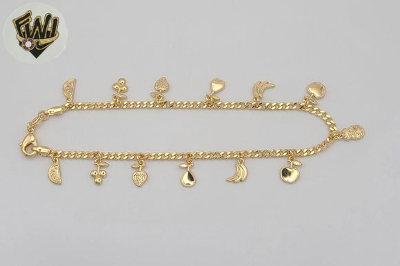 (1-0192) Gold Laminate - 2.5mm Link Fruit Charms Anklet - 10