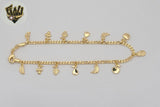 (1-0192) Gold Laminate - 2.5mm Link Fruit Charms Anklet - 10" - BGF
