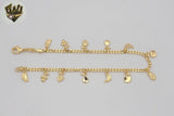 (1-0192) Gold Laminate - 2.5mm Link Fruit Charms Anklet - 10" - BGF