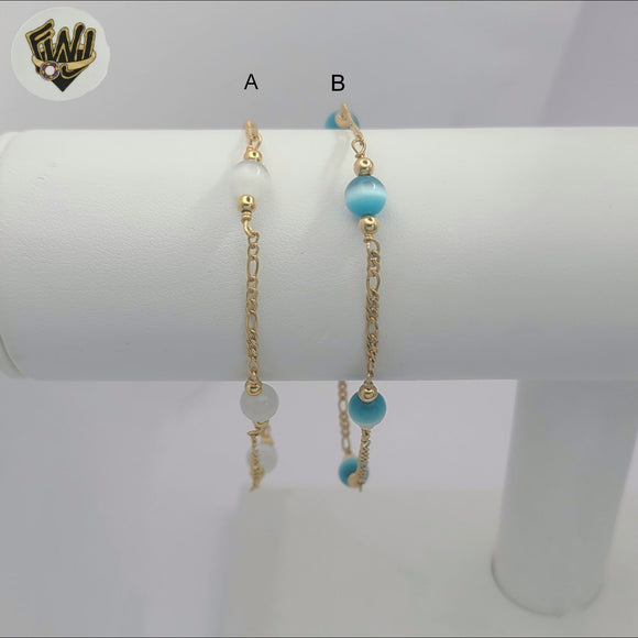 (1-3901-F) Gold Laminate - 5.5mm Blue and Gray  Beads Bracelet - 7.5