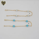 (1-3901-F) Gold Laminate - 5.5mm Blue and Gray  Beads Bracelet - 7.5" - BGF