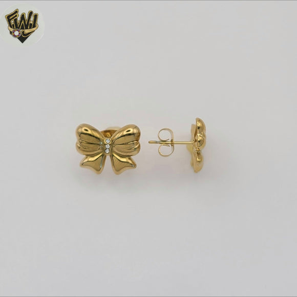 (4-2265) Stainless Steel - Zircon Bow Stud Earrings.