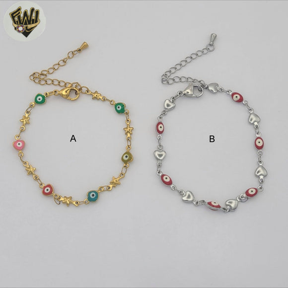 (4-4209) Stainless Steel - 5m Evil Eye Link Bracelet.