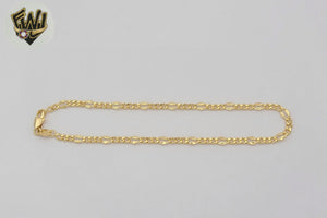 (1-0002) Laminado de oro - Tobillera con eslabones Figaro alternativos de 4 mm - 10" - BGF