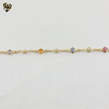 (1-0665) Gold Laminate - 5mm Multicolor Beads and Pearl Bracelet - 7.5" - BGF