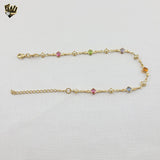 (1-0665) Gold Laminate - 5mm Multicolor Beads and Pearl Bracelet - 7.5" - BGF