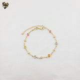 (1-0665) Gold Laminate - 5mm Multicolor Beads and Pearl Bracelet - 7.5" - BGF