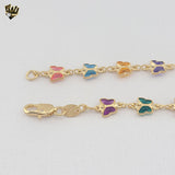 (1-0127) Gold Laminate - 7mm Multicolor Butterfly Link Anklet - 10" - BGF