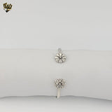 (2-0670) 925 Sterling Silver - Flower Open Bangle - 2.5"