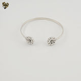 (2-0670) 925 Sterling Silver - Flower Open Bangle - 2.5"