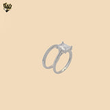 (2-5254-2) 925 Sterling Silver - Wedding Rectangle Zircon Ring.