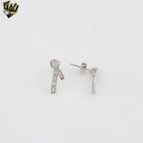 (2-3162) 925 Sterling Silver - Baguette Bar Stud Earrings.