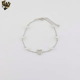 (2-0421) 925 Sterling Silver - Pearls and Zircon Heart Bracelet - 6.5"