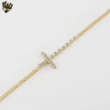 (1-0887) Gold Laminate - 2mm Curb Link Cross Bracelet - 7.5" - BGF