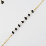 (1-0740) Gold Laminate - 2.5mm Curb Link Black Stones Bracelet - 7" - BGF