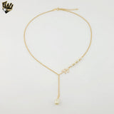 (1-6416) Gold Laminate - 2mm Rolo Link Leaf Pearl Necklace - BGF