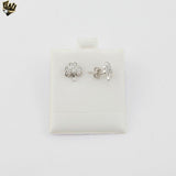 (2-3121-1) 925 Sterling Silver - Zircon Flower Stud Earrings.