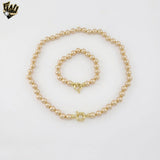 (MSET-53) Gold Laminate - 8mm Champagne Mallorca Pearls Set.