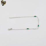(2-0432) 925 Sterling Silver - 1mm Rolo Link Green Zircon Bracelet.