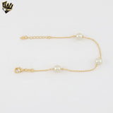 (1-0757-1) Gold Laminate - Balls Link Pearl Bracelet - 7" - BGF