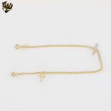(1-0887) Gold Laminate - 2mm Curb Link Cross Bracelet - 7.5" - BGF