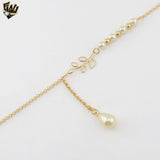 (1-6416) Gold Laminate - 2mm Rolo Link Leaf Pearl Necklace - BGF
