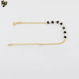 (1-0740) Gold Laminate - 2.5mm Curb Link Black Stones Bracelet - 7" - BGF