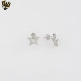 (2-3128) 925 Sterling Silver - Double Star Stud Earrings.